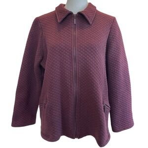 Itsu Women Plum Burgundy Quilted Full Zip Jacket Textured Collar Size 12